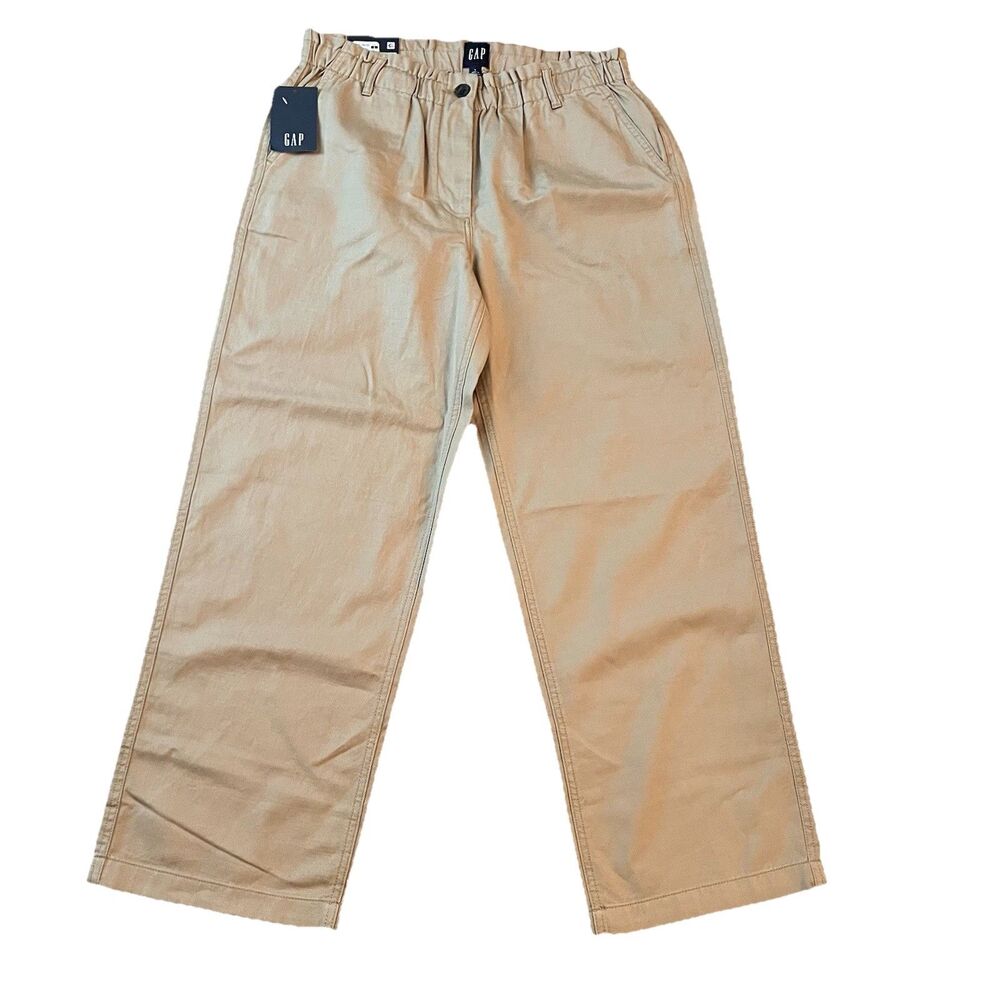 NEW Gap Women’s Twill Pants Large Wide Leg Khaki Elastic Waist Pull On